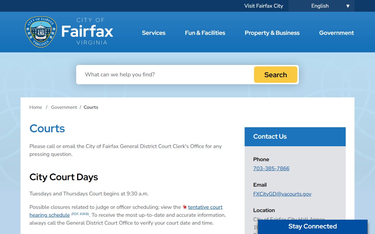 City of Fairfax Virginia courts and public records
