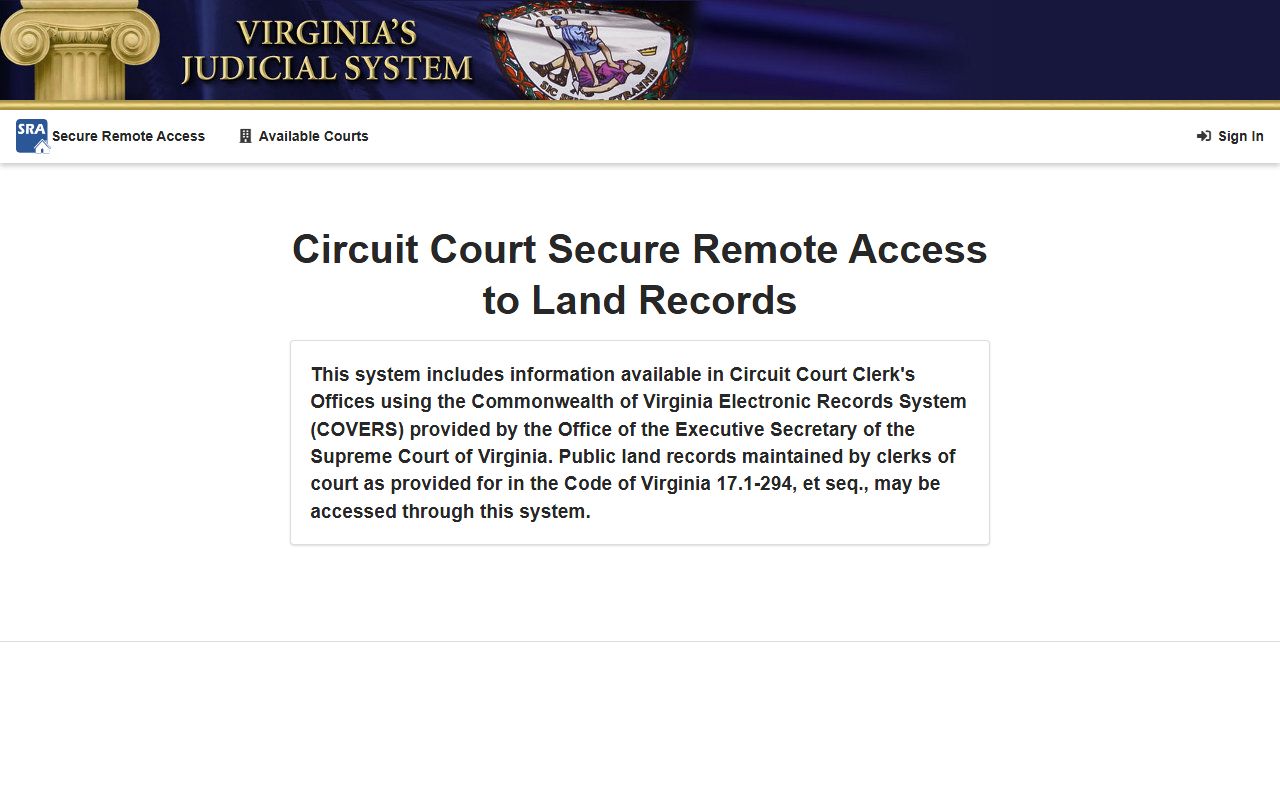 Virginia public records - Secure Remote Access land records system